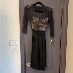 Catherine Deane Black Lace & Metallic Bodice Evening Dress